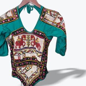 Vintage Kutchi Rabari Beaded Elephant Choli Bodice Tribal Dance Top